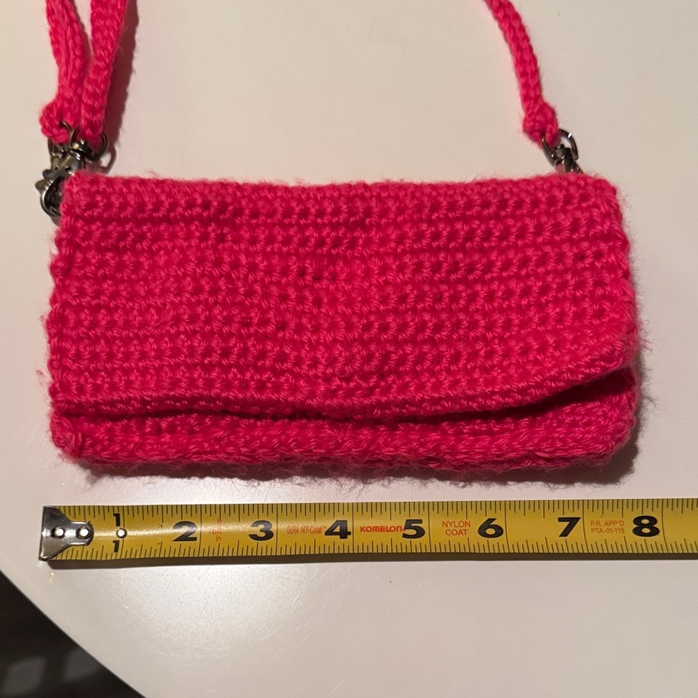 Handcrafted Hot Pink Crochet Crossbody Bag - Picture 2 of 13